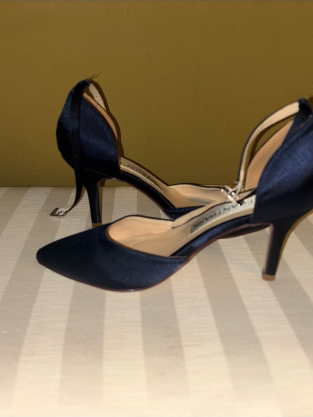 Elegant Satin Navy Pointed-Toe Women's Heels